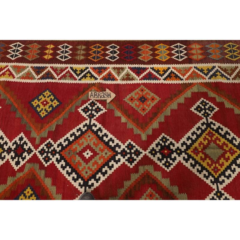 Kilim Qashqai Persian Vintage Rug Flatweave Oriental Red Wool Carpet - 5'0"x 8'2"