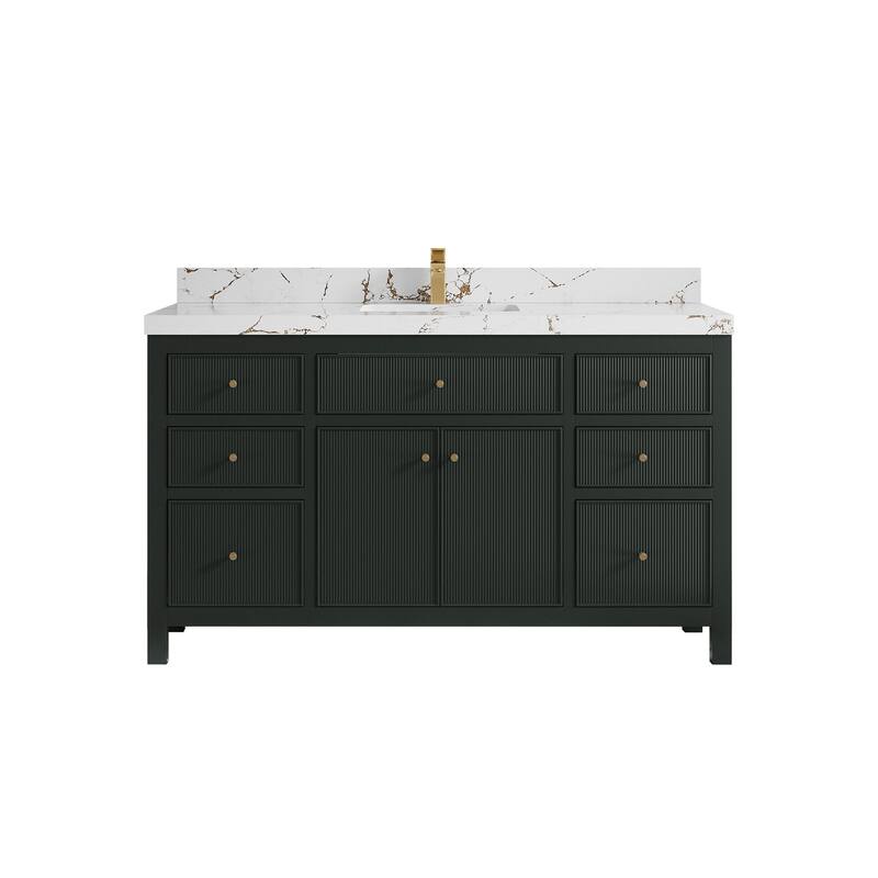Willow Collections 60 in W x 22 in D Sonoma Free Standing Reeded Single Sink Bathroom Vanity with Countertop