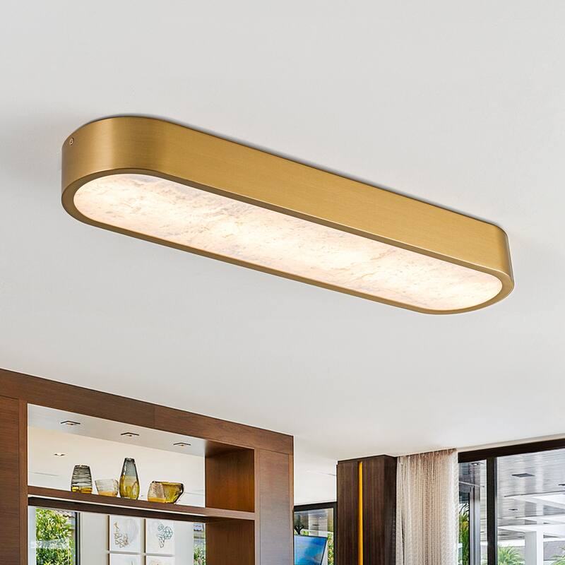 23.6" Dimmable Alabaster Marble LED Flush Mount Ceiling Light for Kitchen Bedroom - Gold