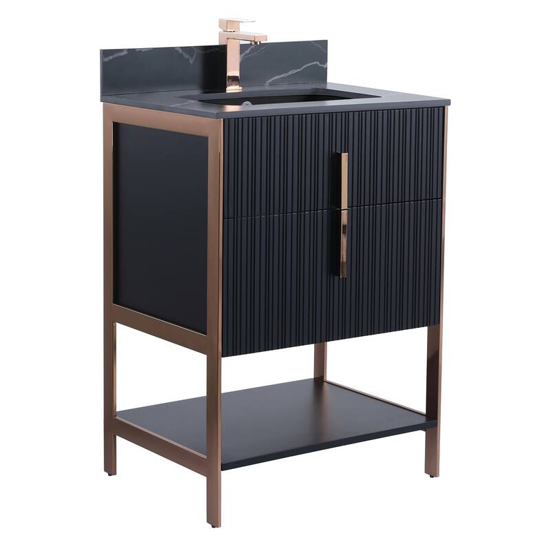 Fine Fixtures Serenity Modern Bathroom Vanity with Black Sintered Stone Top