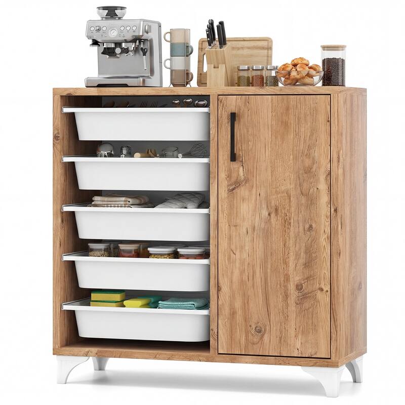 Gymax Buffet Cabinet Sideboard w/ Storage Coffee Bar Cabinet w/ 5