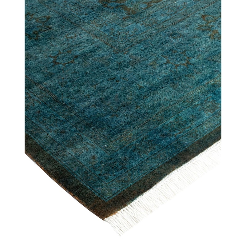 Overton Hand Knotted Wool Vintage Inspired Modern Contemporary Overdyed Blue Area Rug - 9' 3" x 12' 1"