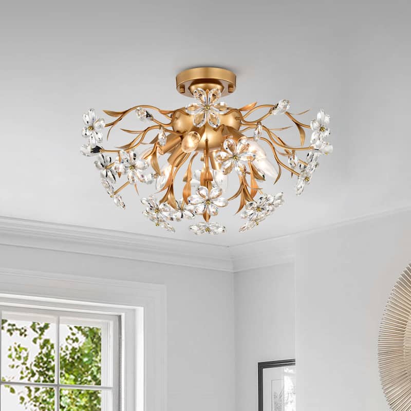 Silvia 6-Light Daisy Flower Crystal Glass Flush Mount - Glossy Bronze