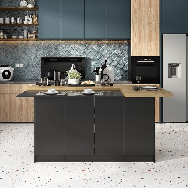 Multifunctional Kitchen Island Sociable Dining Breakfast Bar Table - 77.3"x38"