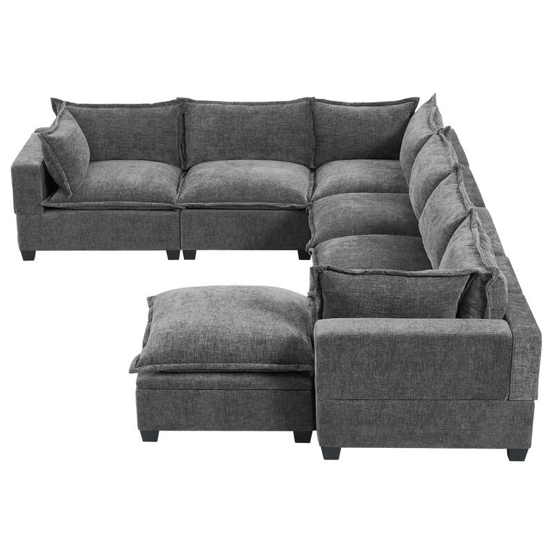 Roomfitters 117.5" Modular U-Shaped Sectional Sofa with Storage Ottoman, 7 Seat Wide Chenille Couch, Living Room Sofa