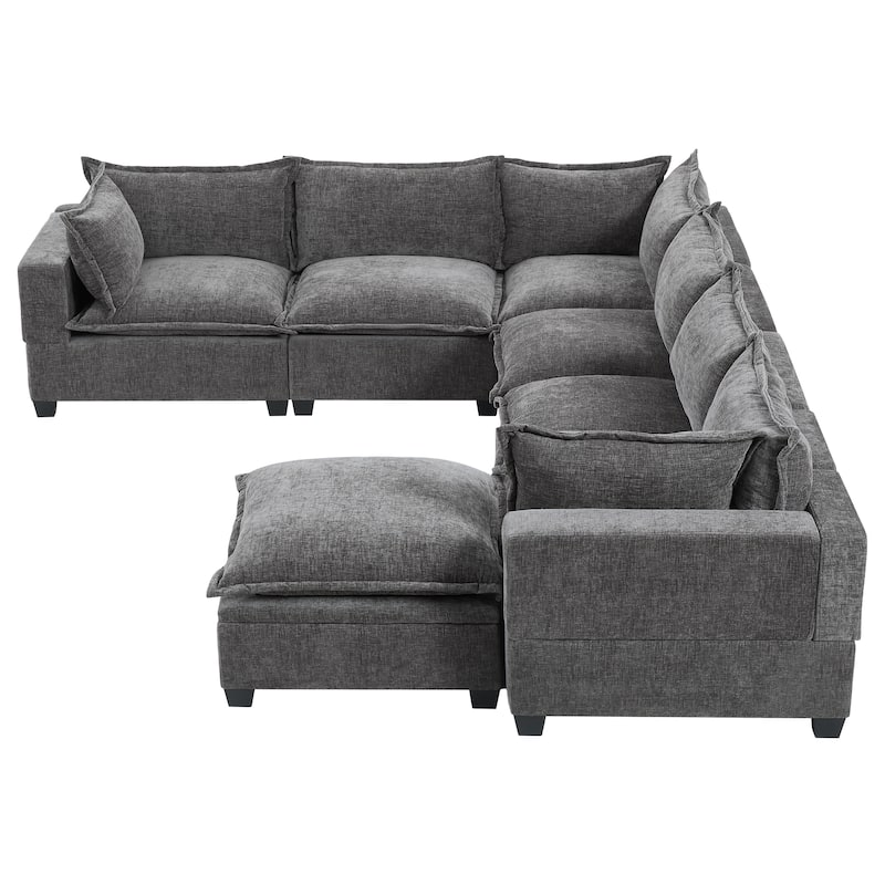 U Shaped Modular Sectional Chenille Sofa with Movable Storage Ottoman
