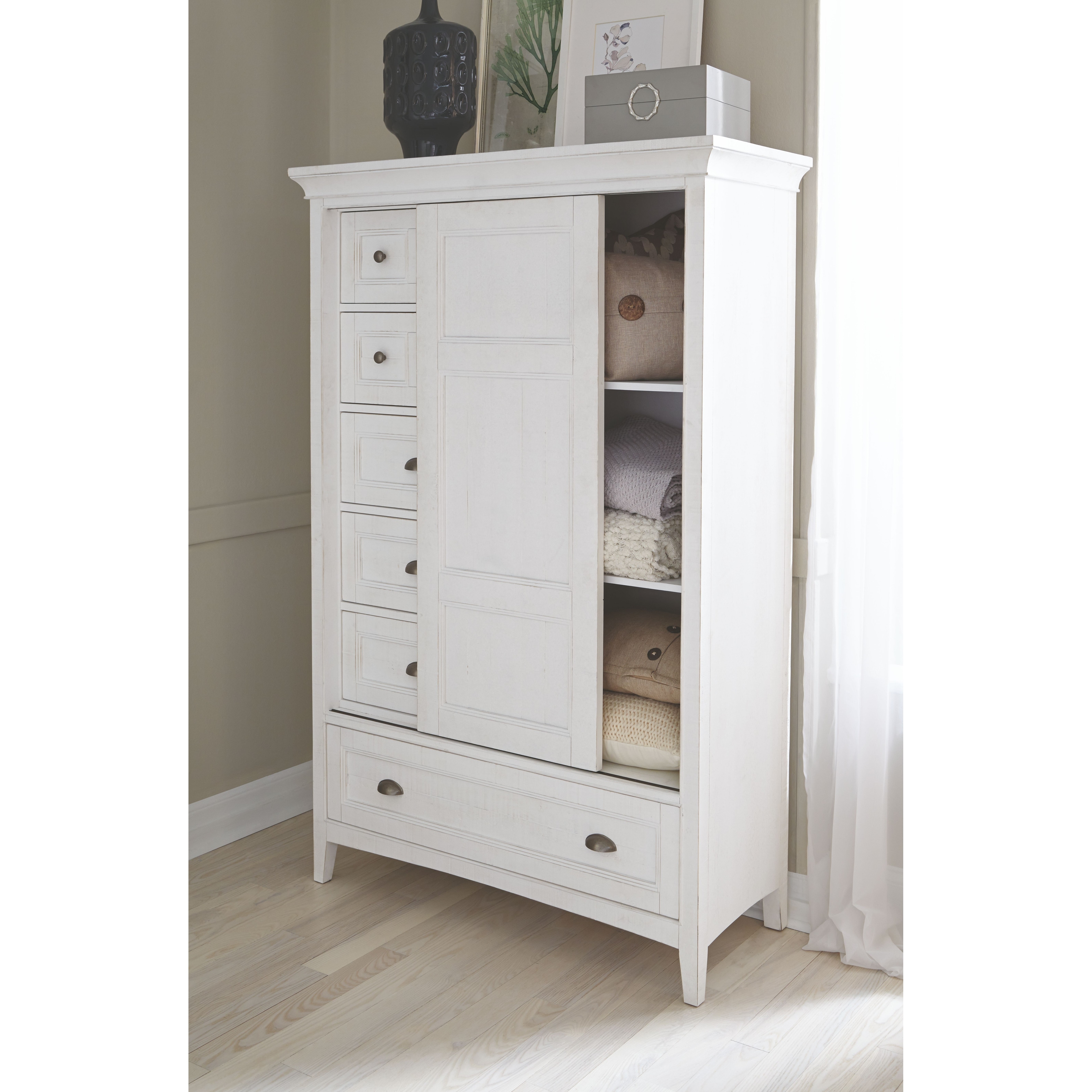Magnussen Home Heron Cove Chalk White and Dovetail Grey Door Chest