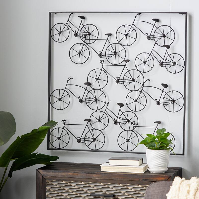 Black Metal Stacked Bike Home Wall Decor with Black Frame