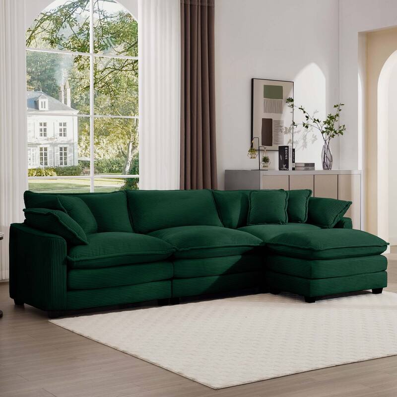 L-shaped Chaise Sectional Sofa with Ottoman and Double Cushions