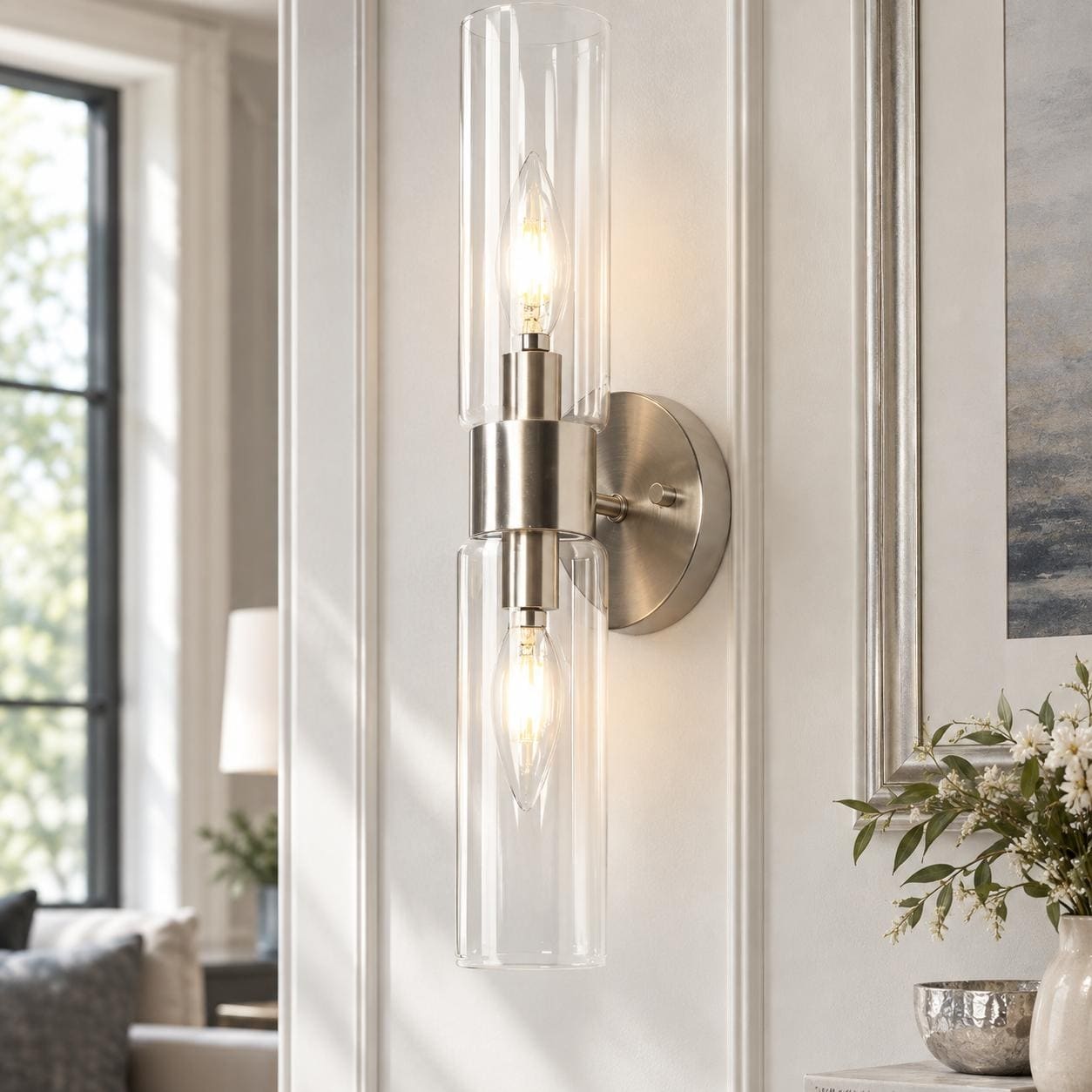 LNC Modern Contemporary 2-Light 16.1" H Wall Sconce Gold Sliver Clear Glass Bathroom Vanity - W 4.7" x H 16.1"