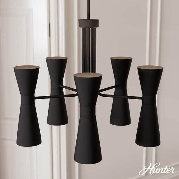 slide 2 of 9, Hunter Zola Black 10-Light Chandelier - Dining Room, Bedroom, Living/Great Room, Foyer - Modern, Mid-Century - Designer! Matte Black