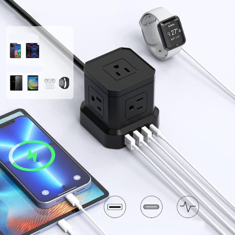 Cube surge protector power strip with usb ports 10ft extension cord