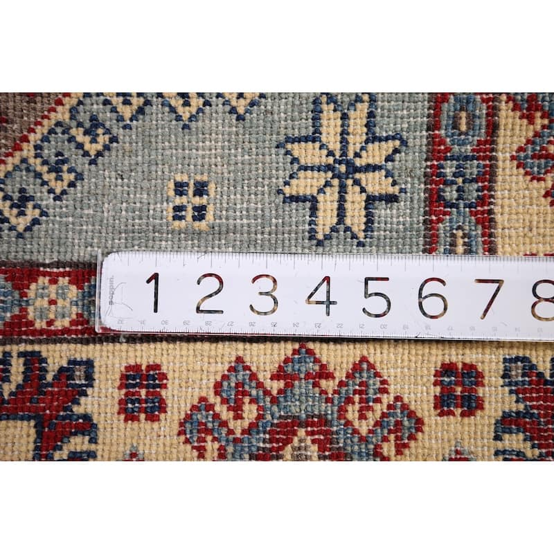 Light Blue Geometric Kazak Accent Rug Hand-Knotted Wool Carpet - 2'7" x 4'3"