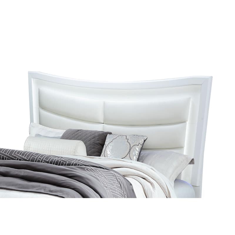 HomeRoots White and Silver Faux Crystal Bling Wood And Upholstery Lighted King Bed Frame