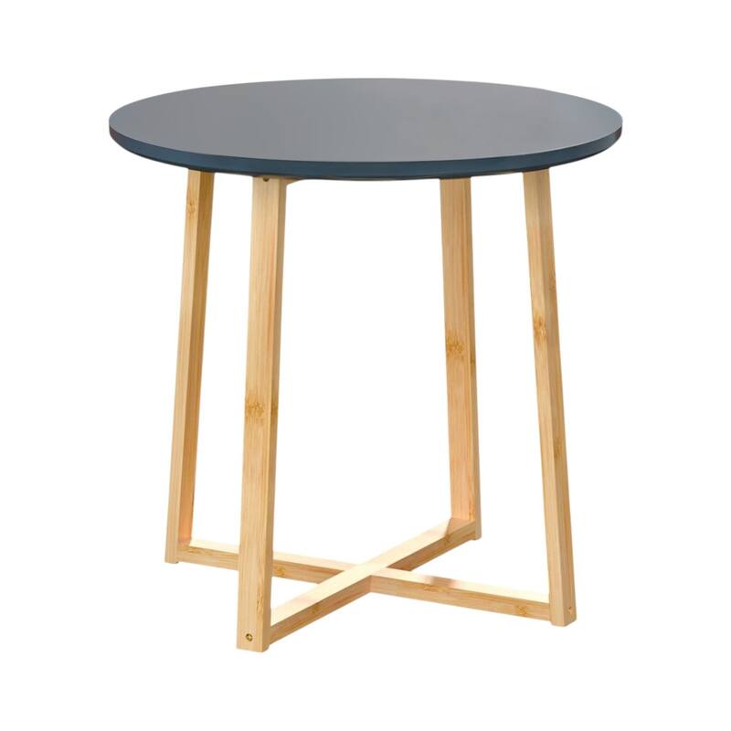 HomeRoots 20" Gray and Natural Solid Wood Round Cross Legs End Table - 19.6 in. x 19.6 in. x 18.4 in.