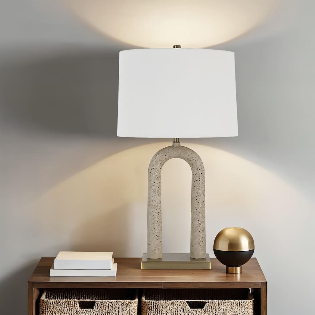 Arched Table Lamp with Drum Shade - 28.5" - Beige