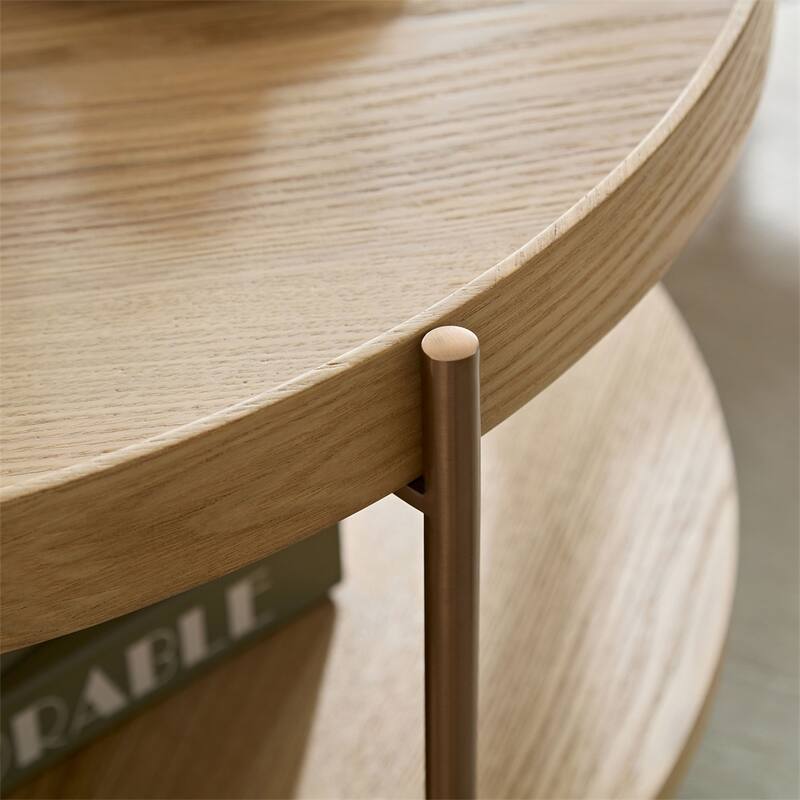 2-Piece Modern 2 tier Round Nesting Coffee Table Set with Metal Legs