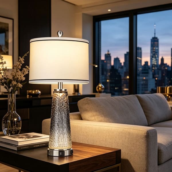 26-inch Modern Glass Table Lamps Set with USB & Type-C Charging