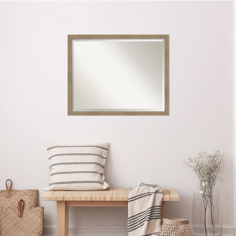 Woodgrain Stripe Beveled Wood Framed Wall Mirror