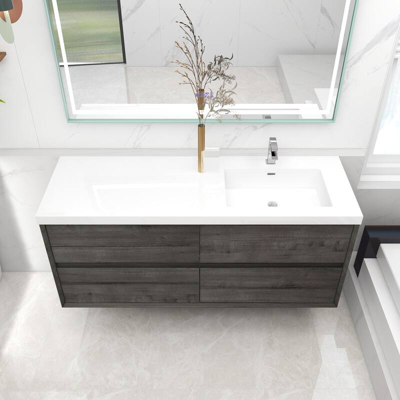 Selina 60" Wall Mounted Vanity with Single Sink on the Right - 60