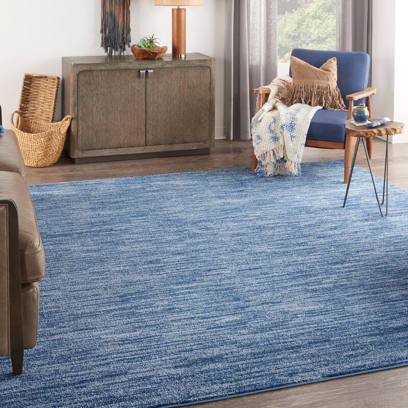 Nourison Essentials Solid Contemporary Indoor/Outdoor Area Rug - 9' Square - Navy Blue