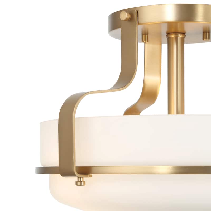 Allegra Etched Opal Glass and Metal Semi-Flush Mount Ceiling Light - 13.5"L x 13.5"W x 9.3"H