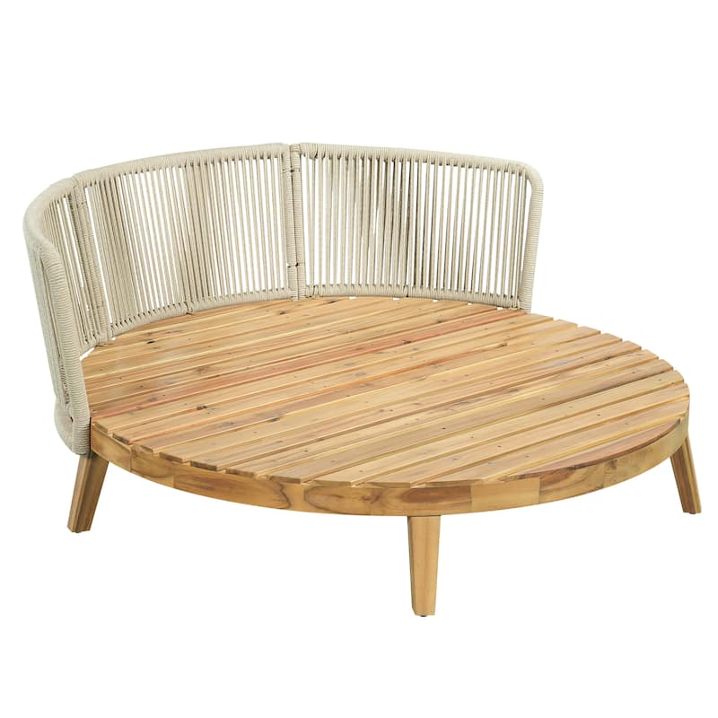 Christopher Knight Home - Martin 60" Outdoor Round Acacia Wood Daybed with Handwoven Rope Backrest & Cushions