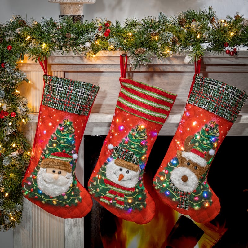 Set of 3 Lighted Christmas Stockings - N/A