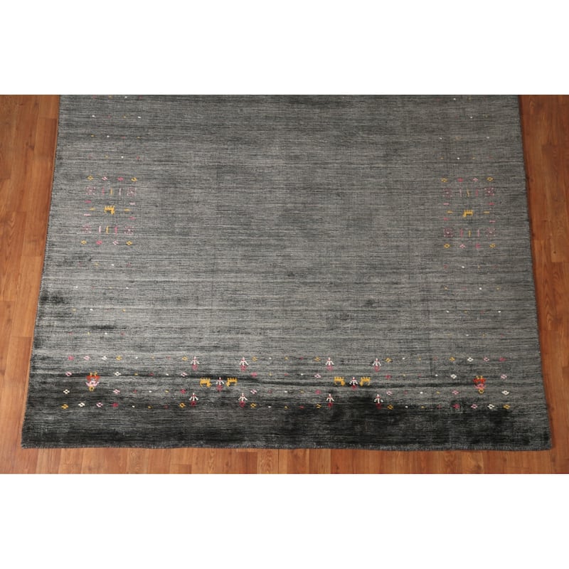 Grey Tribal Gabbeh Oriental Area Rug Handmade Silk Carpet - 6'8" x 9'2"