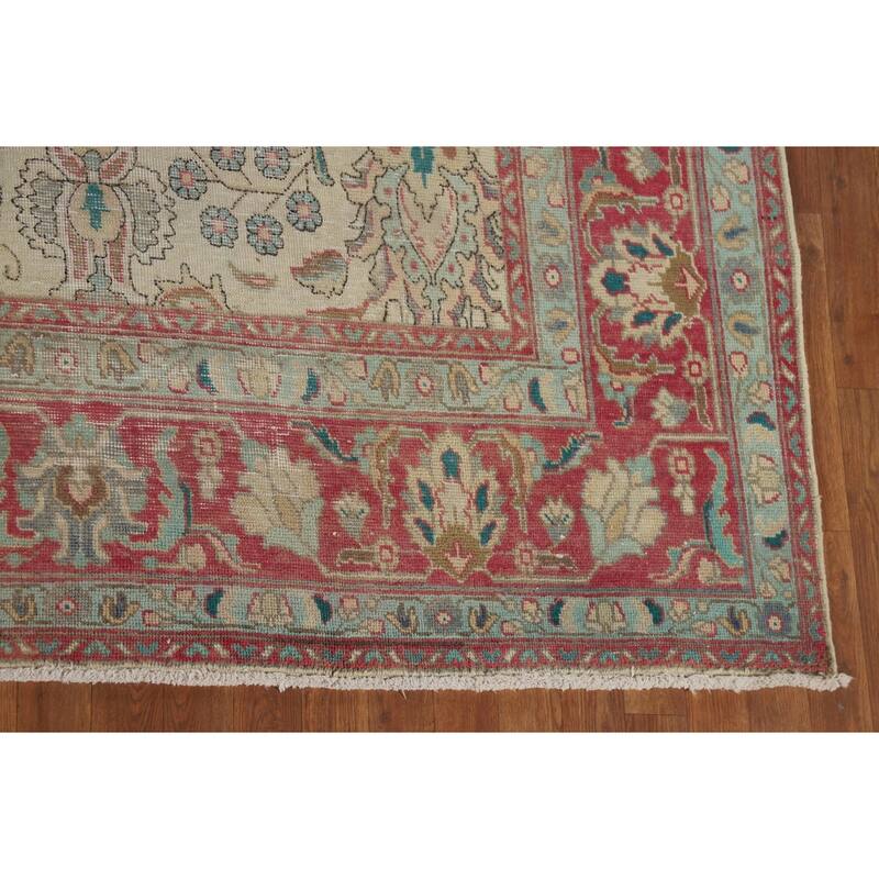 All-Over Distressed Tabriz Vintage Persian Rug Handmade Wool Carpet - 9'5" x 12'5"