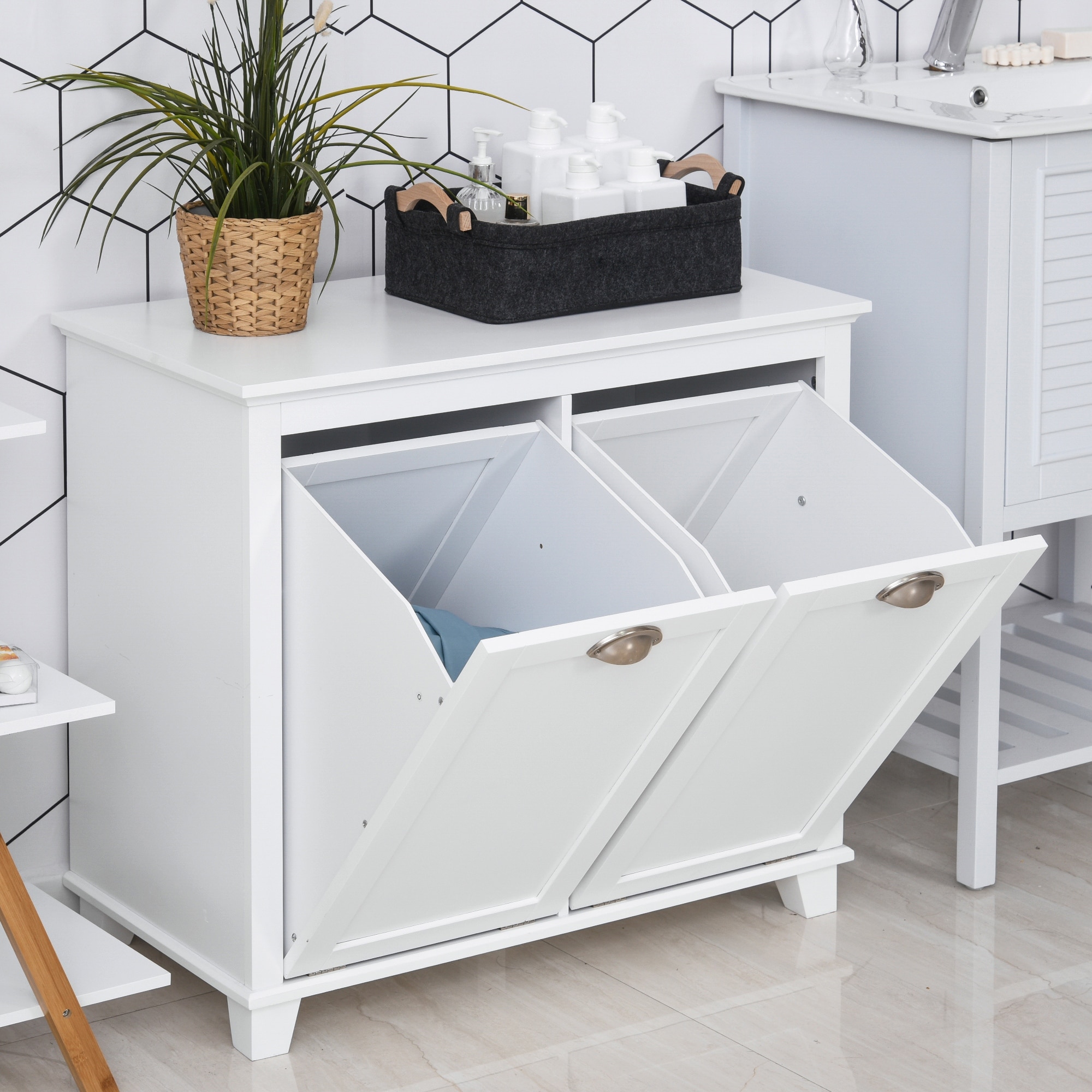 HOMCOM Laundry Room Organization and Storage Cabinet Freestanding