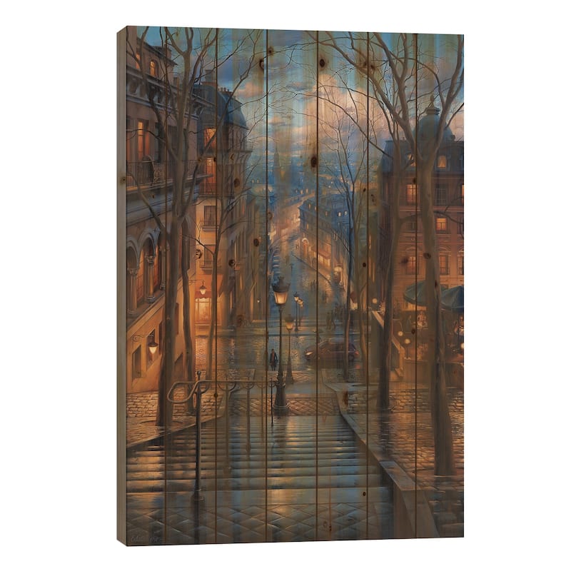 Montmartre Spring Print On Wood by Evgeny Lushpin - Multi-Color - 26x18x1.5