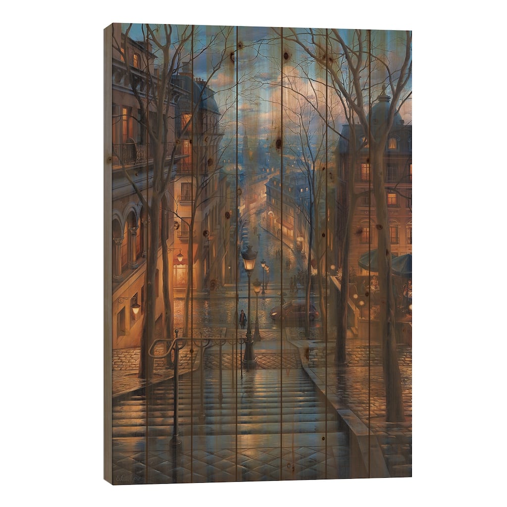 Montmartre Spring Print On Wood by Evgeny Lushpin - Multi-Color