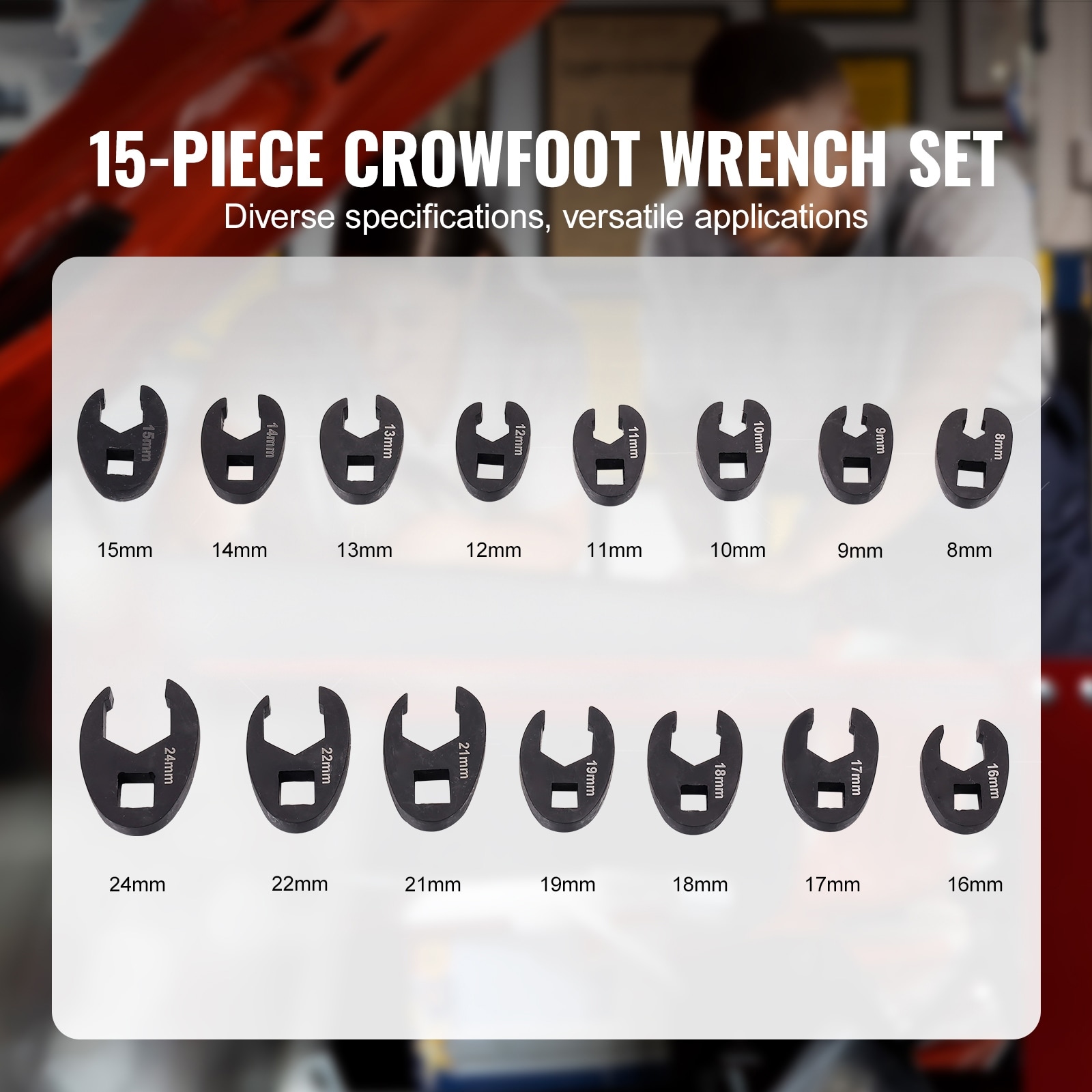 Metric Nut Wrench Tool Set, 10 Piece Crow's Foot Wrench Set, Crow's Foot Wrench Adapter, Sizes