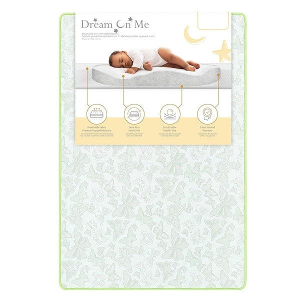 slide 2 of 5, Dream On Me 2-In-1 Breathable Two-Sided, Mini Portable Crib Foam Mattress White