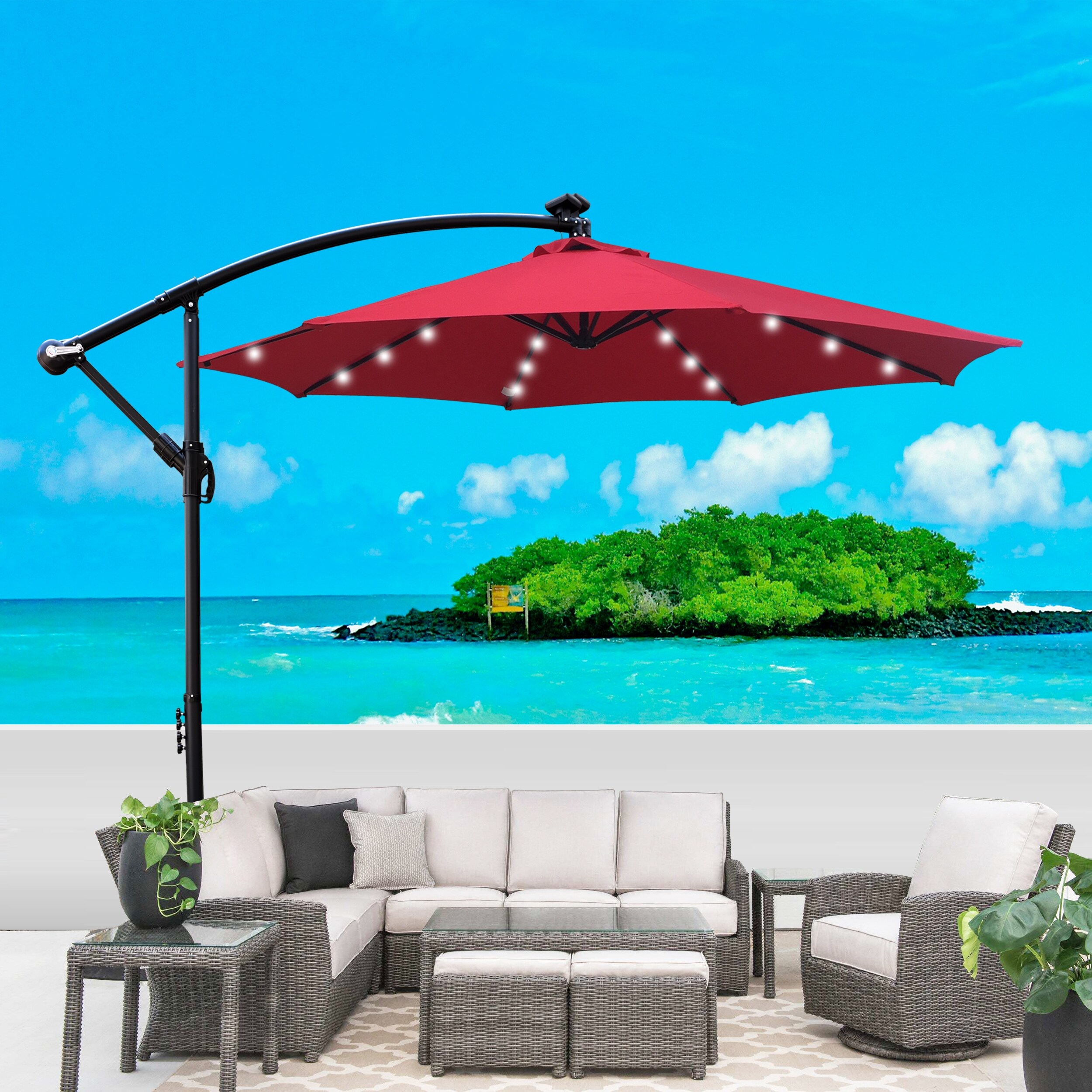 10ft solar led lighted patio umbrella w tilt adjustment fade-resistance Amazon.com : 10 ft Lights Cantilever outdoor patio, Offset Umbrella with Easy Lift & Adjustment, UV Protection Fade Resistant for Deck, Pool, Garden, Navy Blue : Patio, Lawn assisted crank opens and closes the umbrella while a push HOMSHADE 10FT Solar LED Cantilever