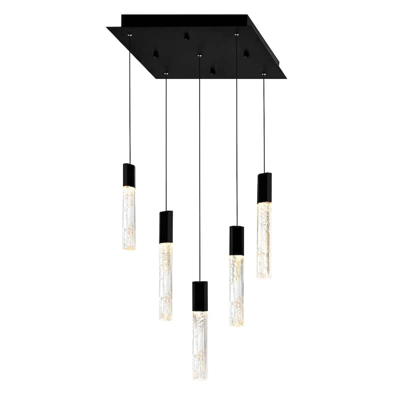 Greta Integrated LED 12in Black Mini Pendant with Handcrafted Glass - Black