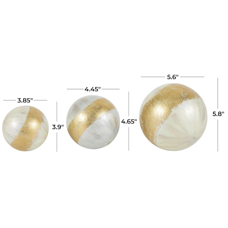 Plastic Decorative Orbs & Vase Filler with Gold Stripe or Blue Accents - Set of 3 Black, Brown, White - Roche River Decor