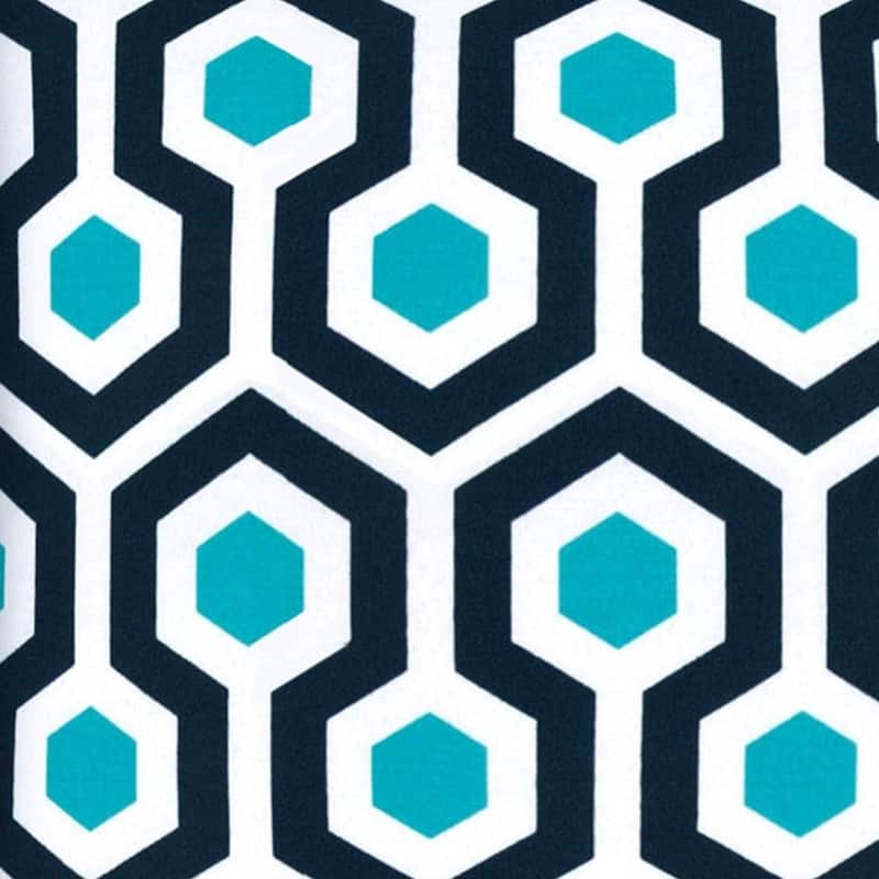17" Aqua Navy and White Geometric Indoor Outdoor Throw Pillow Cover - 17" X 17"