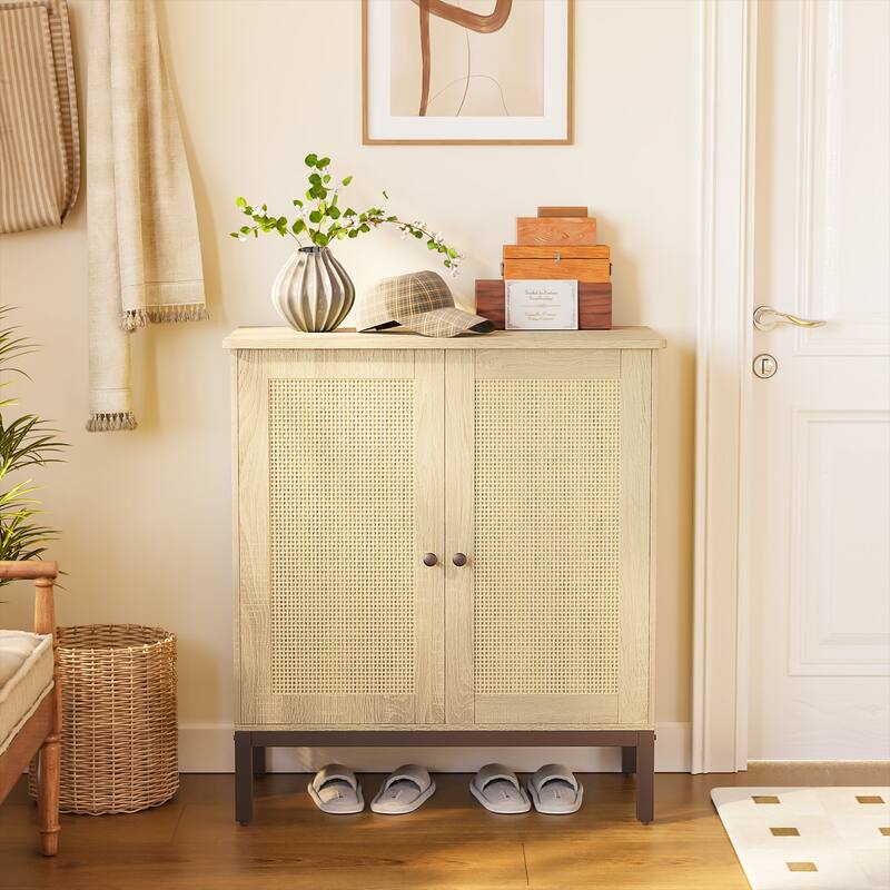 Rattan Accent Buffet Sideboard Storage Cabinet with 2 Doors - Natural