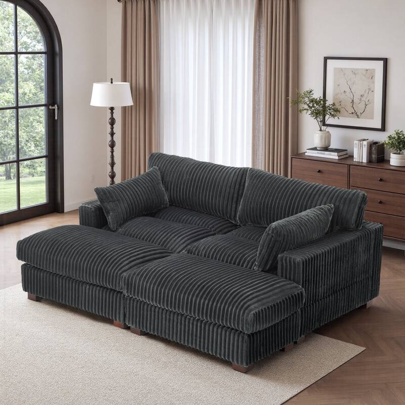 Modren Plush Oversized Modular Sectional Sofa Set with Chaise&Ottoman. - 3-piece/Grey - Left Facing