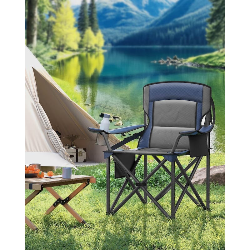 Lumbar Support Folding Camping Chair with High Backrest and Cup Holders Included Carry Bag - 24.8"D x 37.4"W x 39.2"H