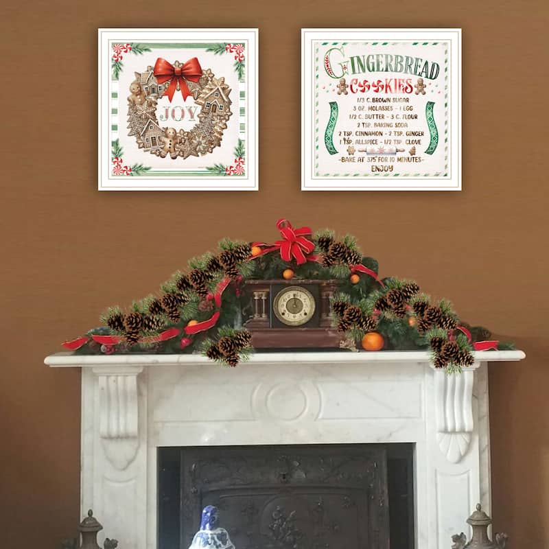 2-Piece Framed Wall Art Set - Gingerbread Wreath, White Frame