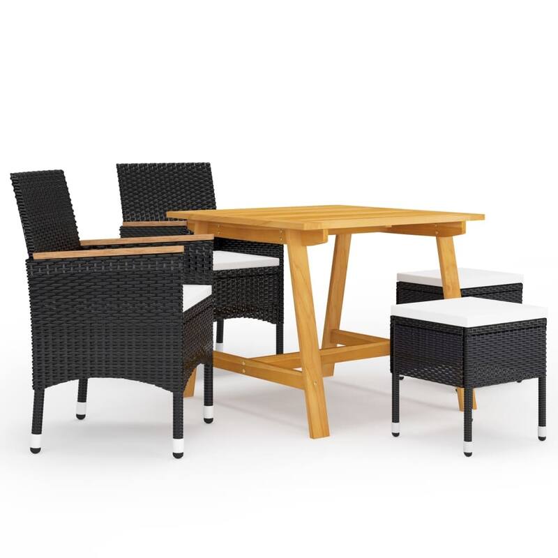 vidaXL Patio Dining Set Cushioned Outdoor Seating Table and Chairs 5 Piece - 34.6 x 34.6 x 29.1 in - Black and brown