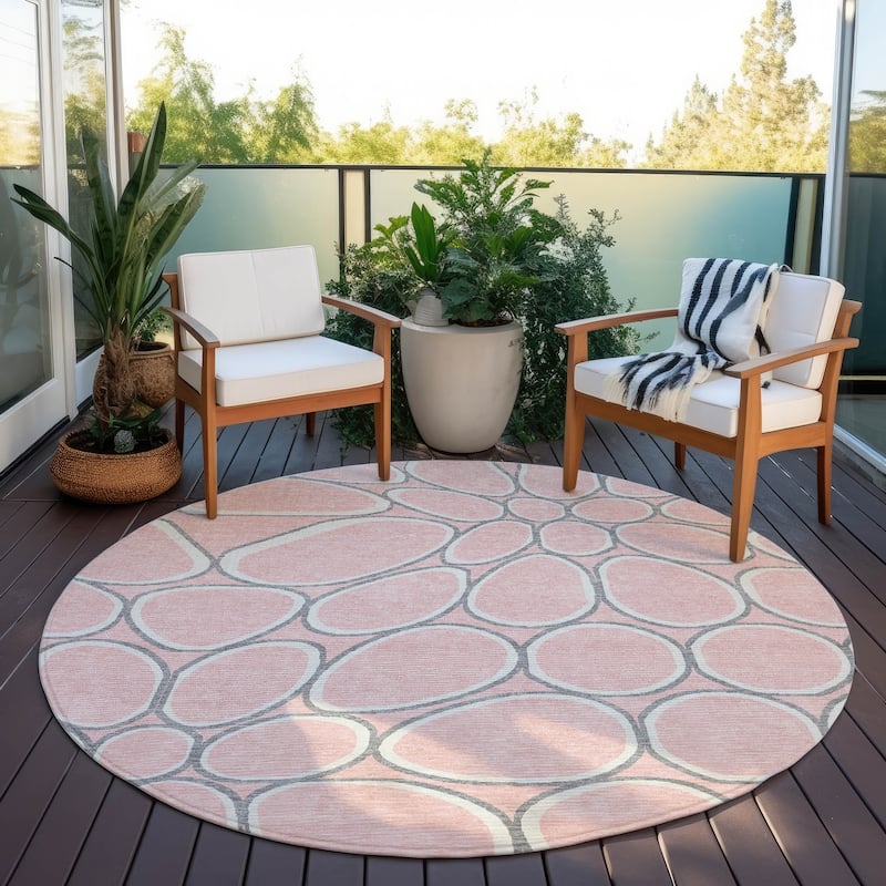 Machine Washable Indoor/ Outdoor Modern Bubbles Chantille Rug
