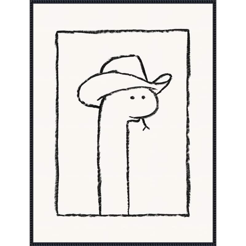 Squiggles the Snake In a Stetson by Anyone Can Yeehaw Framed Canvas Wall Art Print - Sylvie Beaded Black