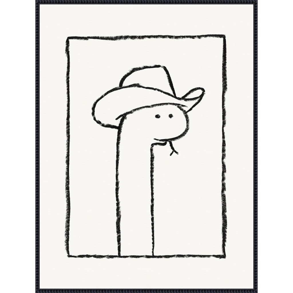 Squiggles the Snake In a Stetson by Anyone Can Yeehaw Framed Canvas Wall Art Print - Sylvie Beaded Black