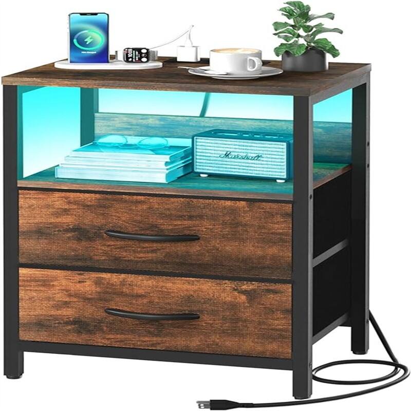 Nightstand with Charging Station - Vintage Brown