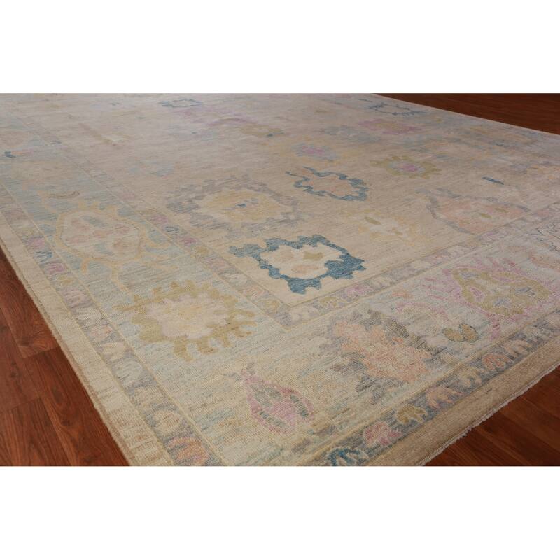 Hand Knotted Oriental 100% Wool Carpet Transitional All-Over Peach Oushak Area Rug - 13' 11'' X 10' 1''