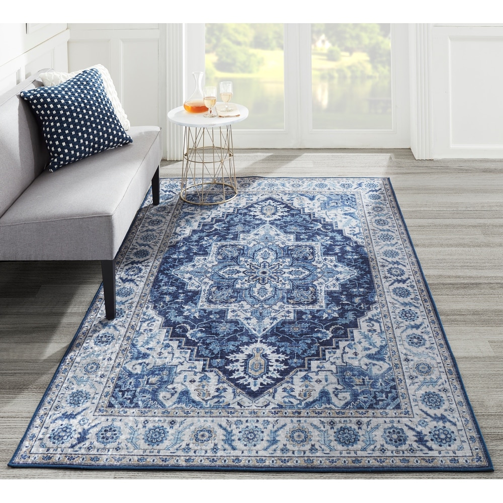 La Dole Rugs Red Blue Silver Grey Bordered Flat Pile Machine Washable Area Rug  Carpet Living Room Patio 5x7 8x10 7X9 feet - On Sale - Bed Bath & Beyond -  29352027